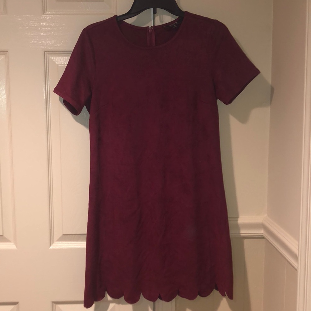 Burgundy suede short sleeve shift dress from LuLus